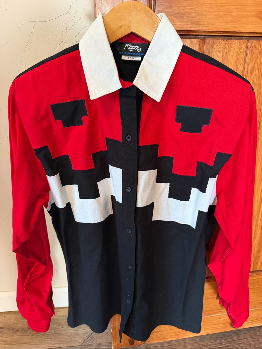 Vintage Roper Western Shirt - Made in USA - Red/Black/White - Large